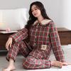 Winter Pajamas Women's New Woven Plaid Clip Padded Jacket Three-layer Warm Suit Velvet Thickened Outer Wear Loungewear
