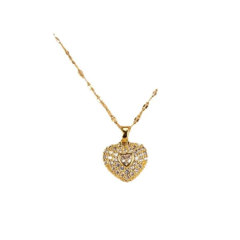 Trendy Heart OF Ocean Stainless Steel Cubic Zirconia Necklaces For Women Men Gold Color Metal Crystal Party Everyday Zircon