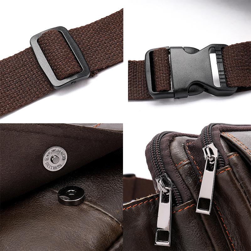 Men's Retro Genuine Leather Crossbody Chest Bag, Top Layer Cowhide Waist Bag