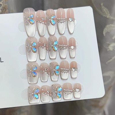 Pure Hand-made Phototherapy Wearable Nail Tablets, Cat-eye Butterfly Girl. Finished Nail Products Reused Nail Art