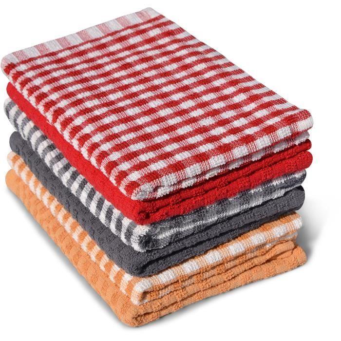 Lot de 6 torchons essuie-mains - HOME LINGE PASSION - 100% Coton - 45 x 60 cm - Multicolore