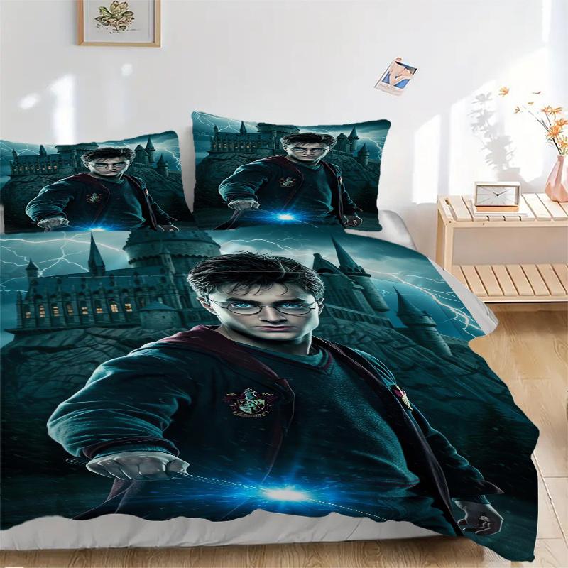 

3pcs Harry Potter Magic Wand Design Quilt Set - Soft and Comfortable Bedroom, Guest Room and Dorm Decor Bedding Set 1 Quilt Cover + 2 Pillowcases.F030 135x200cm