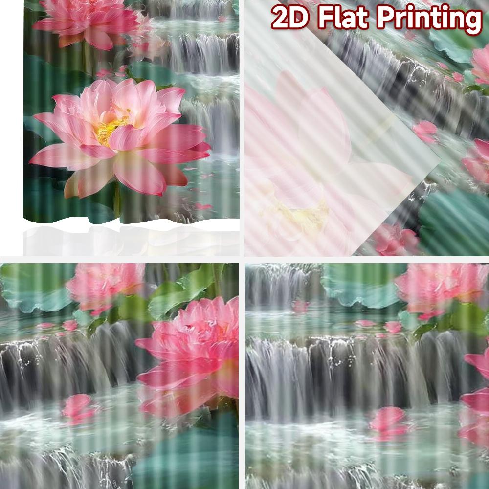 2D Flat Printing 2pcs Curtain Party Window Curtains Waterfall with Pink Lotuses Digital Printed Polyester Drapes Holiday