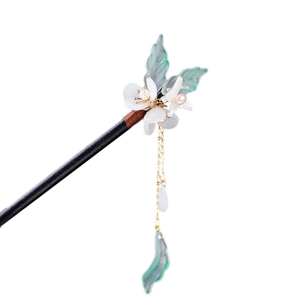 Woman Chinese Hair Stick Headdress with Sweet Style White Flower Hair Chopsticks for Cheongsam Han Clothes Tea Wear Dress