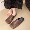 Fashion Women's Square Head New Women's Slippers 2025 Summer Women's Design Rome Flat Bun Mueller Shoes Comfortable Flat Shoes