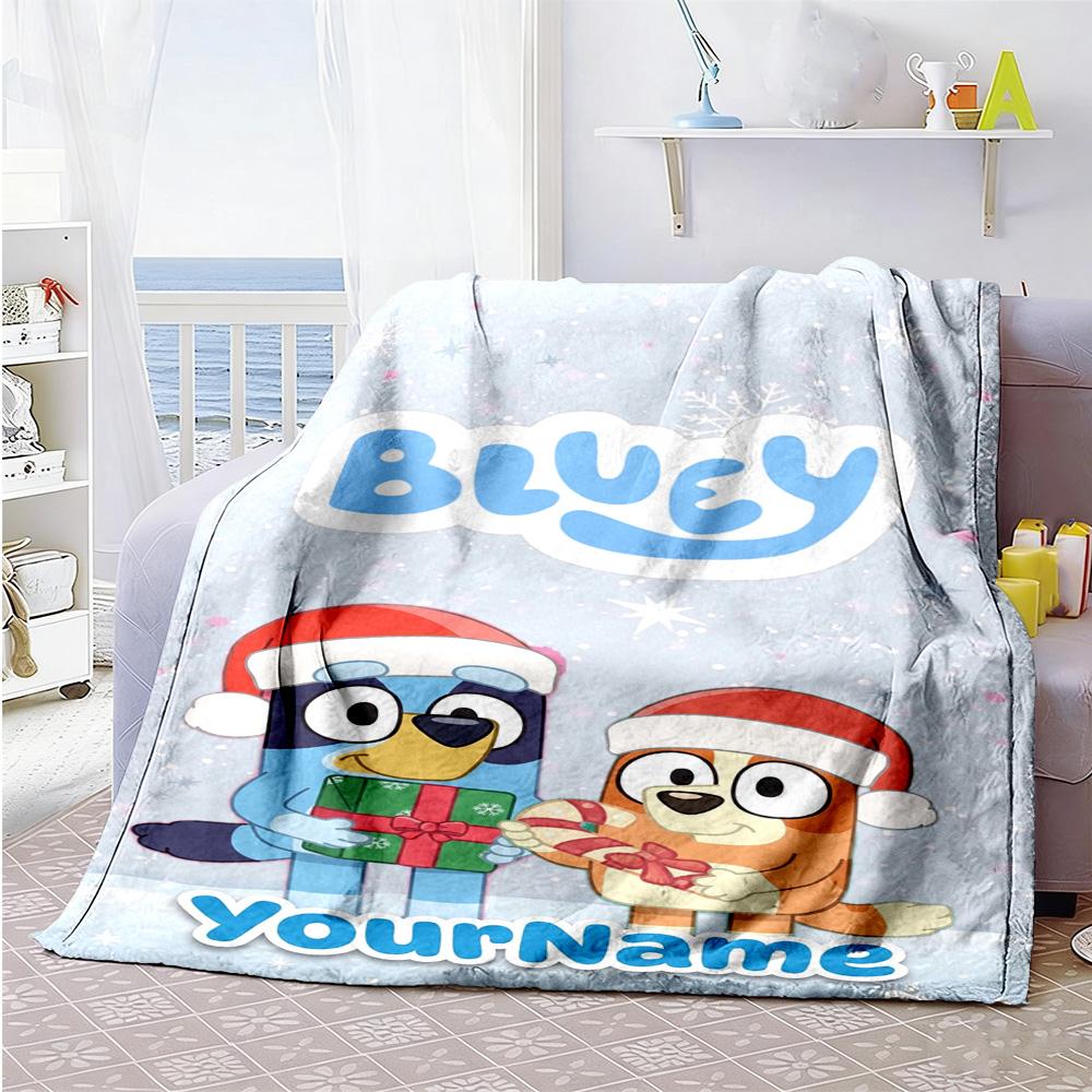 Bluey 90 Personalized Text Blanket Lightweight Personalized Blanket Soft Warm Cozy Throw For Office Chair Office Picnics Chair Ideal for All Seasons