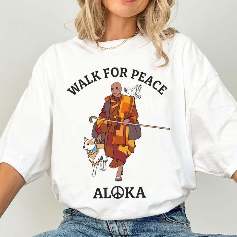 Peace Walking Monk amp Aloka Dog Minimalist Zen Art Shirt Walk For Peace Zen Unisex T-Shirt XL