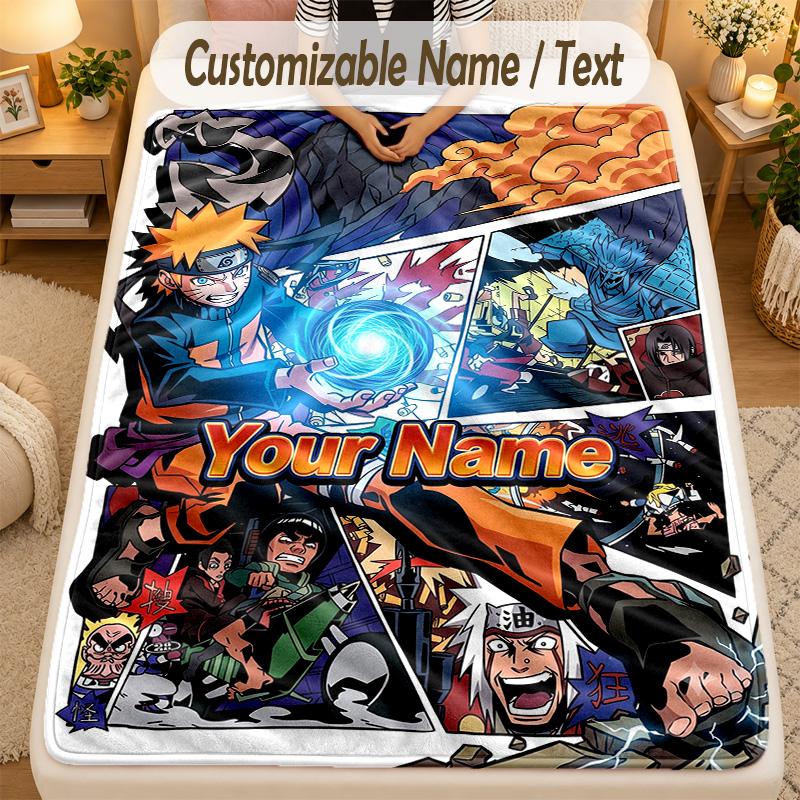 Flannel BlanketNaruto Custom Name Text Personalized Soft Warm Throw Blanket Home Decor Gift
