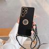 Plating Ring Holder Cord Strap Crossbody Lanyard Case For Samsung S24 S23 S22 Ultra S20 S21 FE A14 A24 A34 A54 A13 A23 A33 A53  A32 A52/Redmi 12 13C