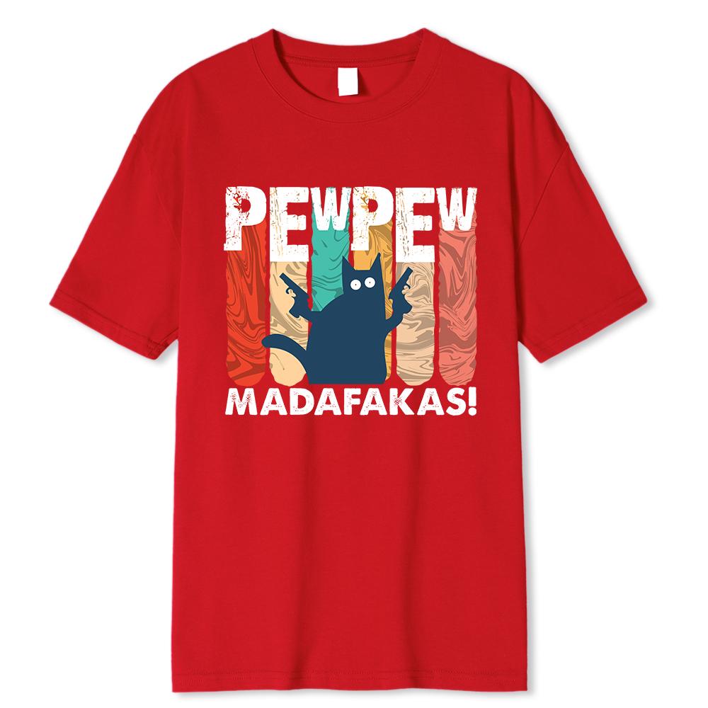 Uimitor Făcut Pew Pew Madafakas Tricou Bărbați Gât Rotund 100% Bumbac Tricou Pisică Neagră Haine pentru Ziua de Naștere