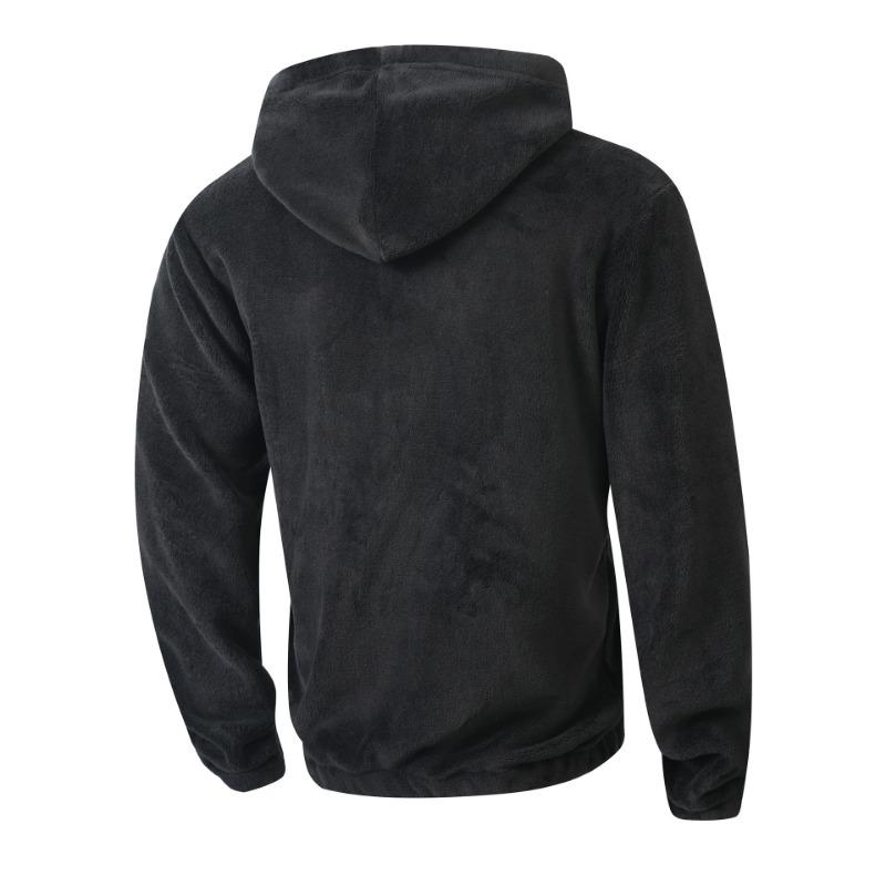 Solid Fleece Lined Drawstring Hooded Top And Long Pants Two Piece Casual Mens Set
