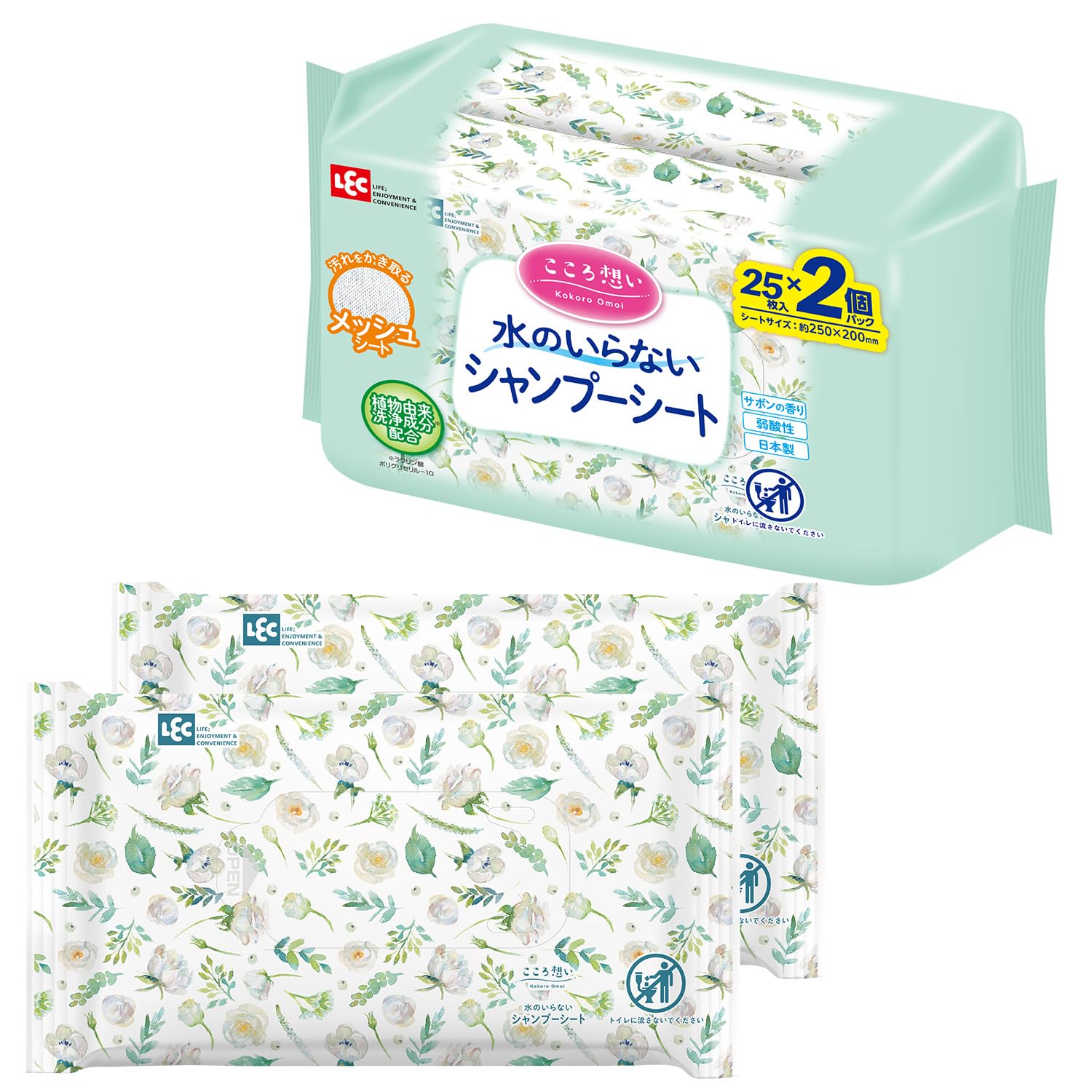 

LEC Kokoro Omoi Сухой шампунь 25 листов x 2 упаковки Очищающие ингредиенты Мягкая кислотность Сделано в Японии Аромат мыла Лист 250 x 200 мм Листы, / белый