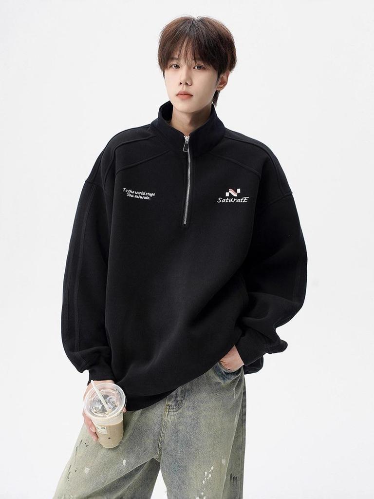 Men's Korean Style Trendy Half-Zip Stand Collar Hoodie - Autumn 2025 Loose Casual Jacket Top