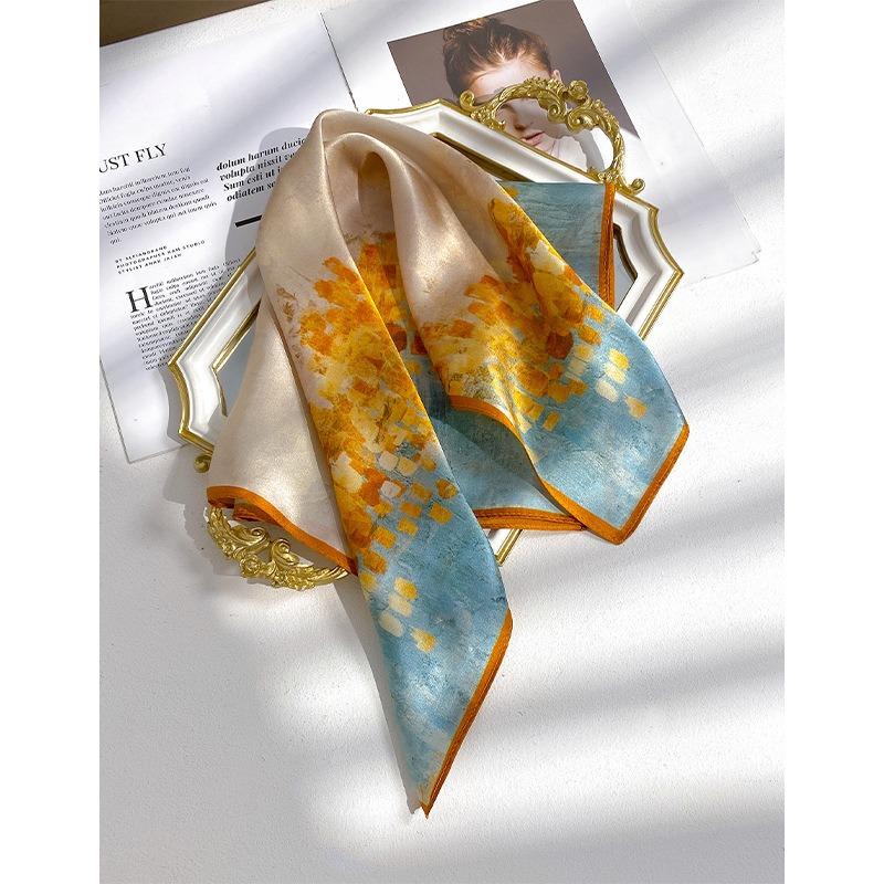 New Silk Silk Scarf Women's Spring Fashion Elegant Peony Plain Crepe Satin Silk Scarf 100% Mulberry Silk Square Scarf 53 Silk Scarf