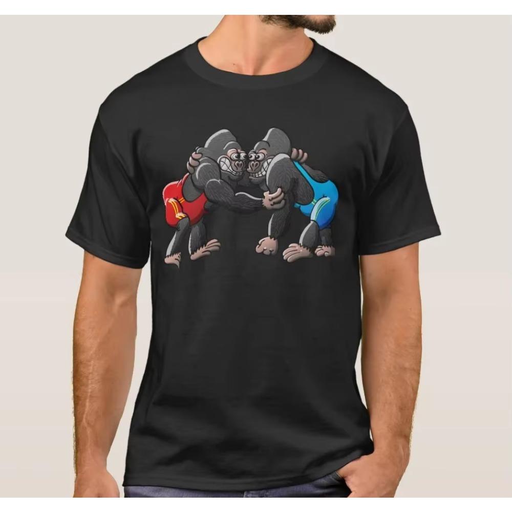

Забавная мультяшная футболка с принтом борющихся горилл для мужчин. Летняя хлопковая футболка унисекс с коротким рукавом и круглым вырезом, новинка S-3XL XXL чёрный