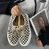 Black and white plaid shoes women's new round head canvas shoes women's shoes 566