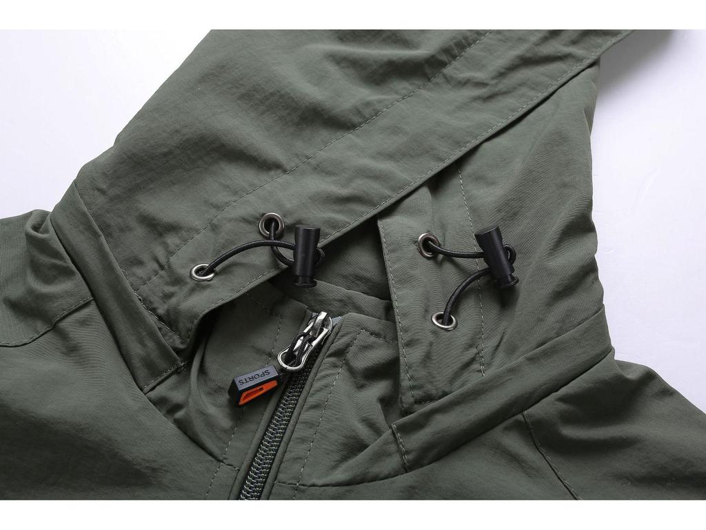 Męska kurtka wiatrówka o średniej długości - Wiosna/Jesień, Lekka, Casualowa outdoorowa, Wielokieszeniowa, Duże rozmiary