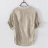 Camicia Casual Estiva da Uomo a Maniche Corte, Girocollo, Monocolore, in Cotone e Lino