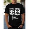 Heren T-shirt met Bier-thema met 3D Bier & "Ik Drink Alleen Bier 3 Dagen Per Week" Slogan Print - Casual Ronde Hals Korte Mouw Shirt, Machine Wasbaar