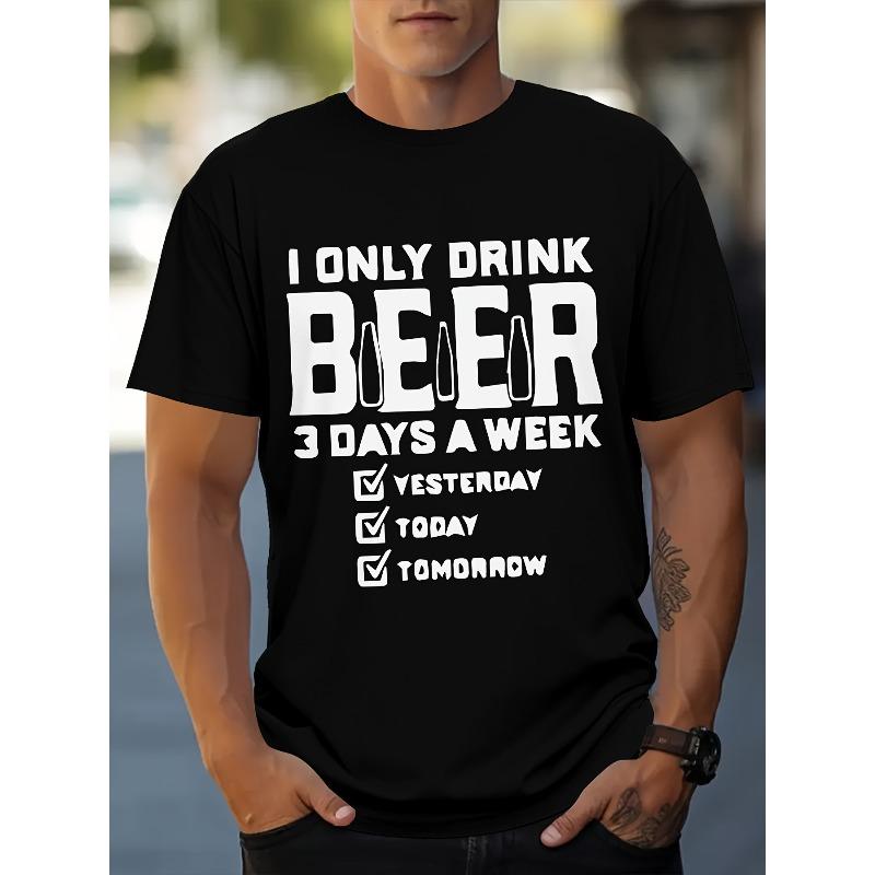 

Men s Beer-Themed T-Shirt with 3D Beer & I Only Drink Beer 3 Days Week Slogan Print - Casual Crew Neck Short Sleeve Shirt, Machine Washable S чёрный
