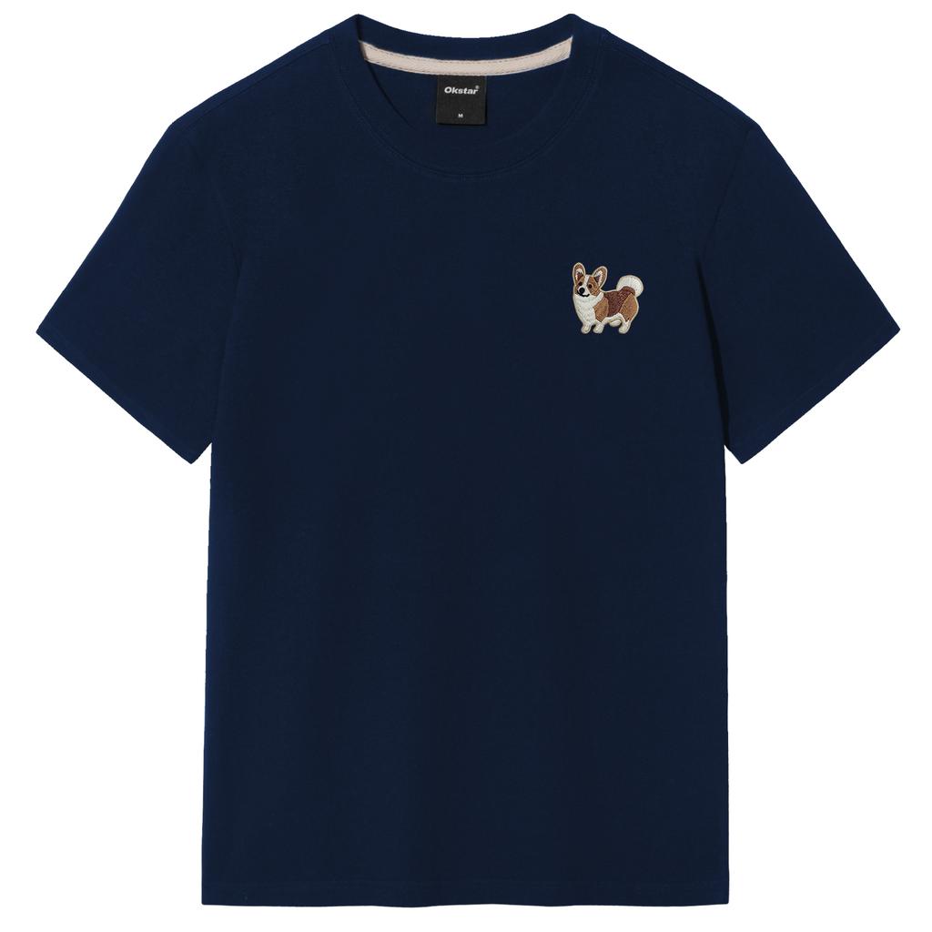 OKSTAR Smiley Welsh Corgi Embroidered Short Sleeve T-Shirt (Type B)