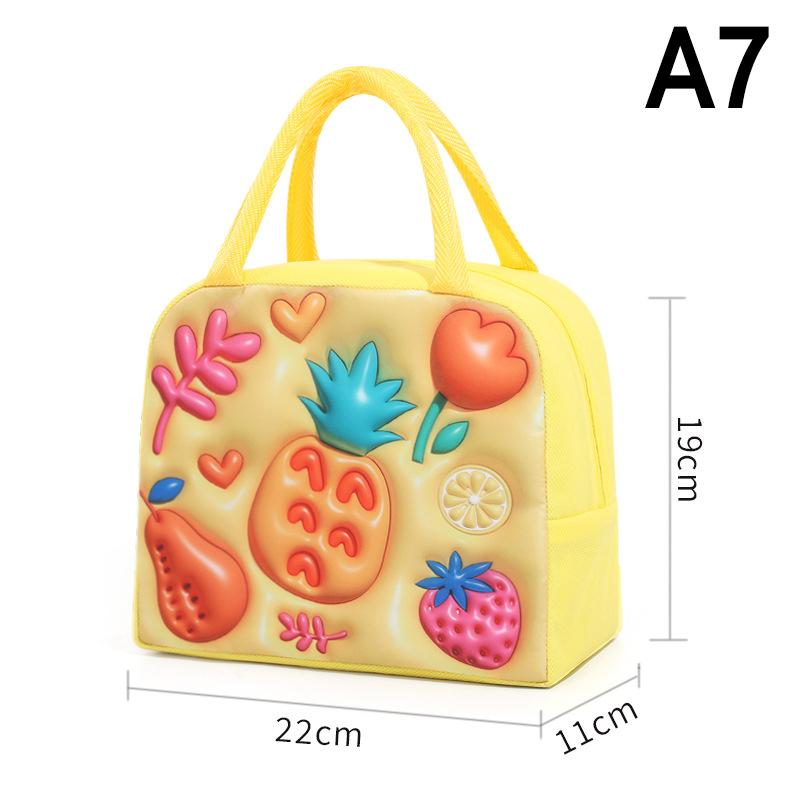 HUA 3D Cartoon Children's Lunch Bag Thermal Insulation Aluminum Foil Waterproof Oxford Cloth Bento Bag Portable Picnic Tote Bag
