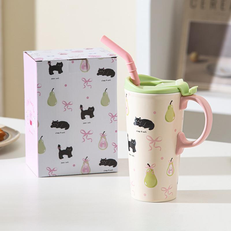 

520 мл мультфильм большой емкости соломенная чашка для воды портативные автомобильные кружки для путешествий с ручкой женский студенческий подарок на день рождения зелёный