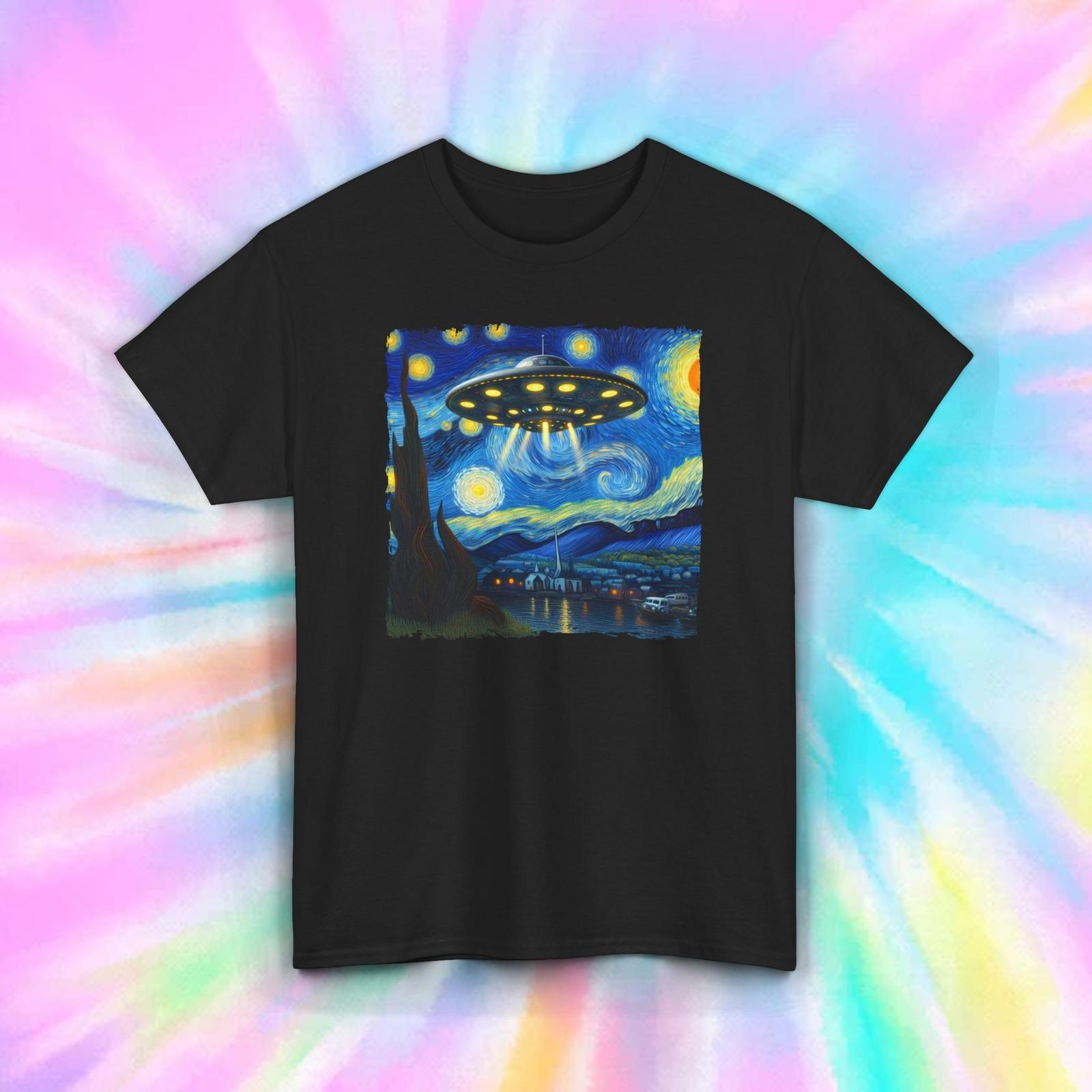 Van Gogh UFO Shirt S-5XL Starry Night Alien Art Funny Space Lover Gift Tee XXXXL