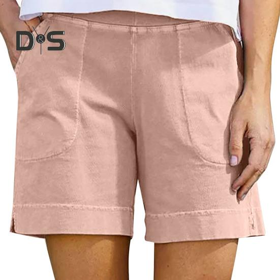 

Женские хлопковые льняные шорты с эластичной талией, мешковатые короткие брюки с карманами, повседневные летние шорты длиной до колена XXL розовый