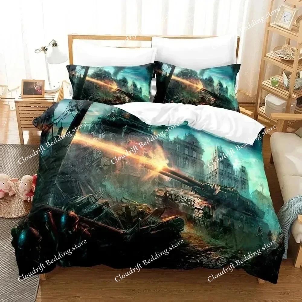 Set de așternuturi World Of Tanks Lumea Tancurilor Huse de pilotă Set de pat Huse de plapumă Fețe de pernă Plapumă Dimensiune King Queen Set de așternuturi pentru Băieți Adulți