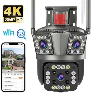 8MP PTZ WiFi 4K kamera z trzema obiektywami zewnętrzna trzy ekrany ochrona detekcja ruchu zewnętrzne kamery CCTV IP