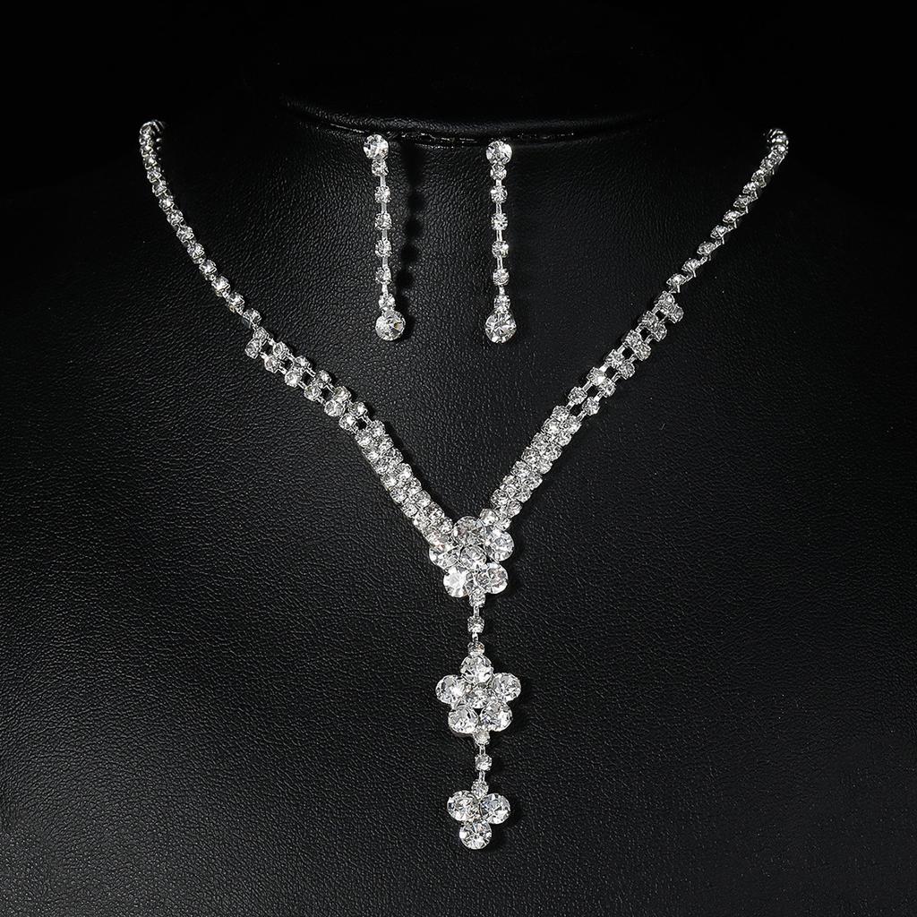 Conjunto de Colar e Brincos de Diamante de Luxo Acessórios para Festa Vestido de Casamento Jantar Corrente de Colar e Brincos de Strass da Moda para Meninas