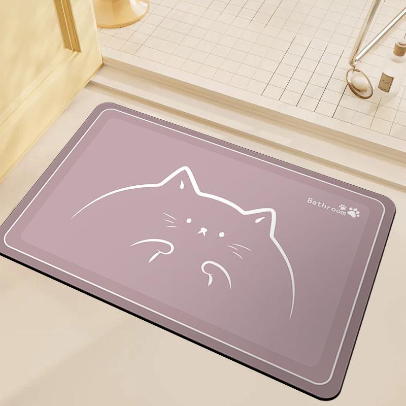 Cartoon Cat Floor Mat Diatom Mud Bathroom Floor Mat Bathroom Absorbent Foot Mat Dirt resistant Quick drying Foot Mat