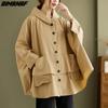 2024 Plus Size Jacket Coats Autumn Women Hat Solid Coats Casual Loose Full Sleeve Bat Buttons Oversize Short Jacket