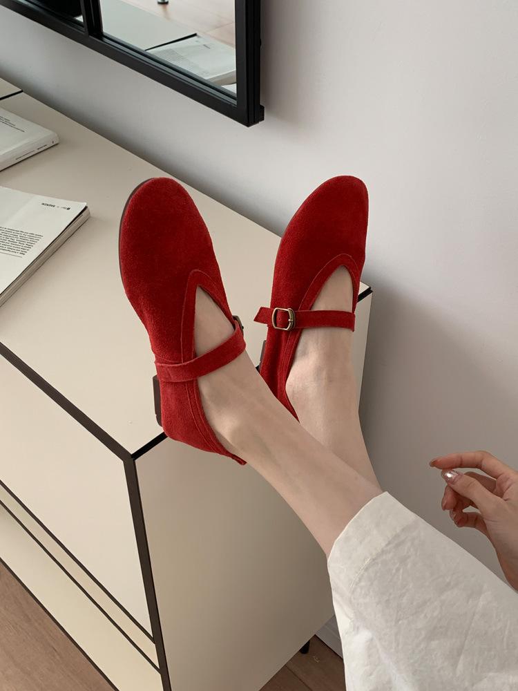 IPPEUM Red Ballet Flats Shoes For Women 2025 New Blue Round Toe Shoes Flats Mary Janes