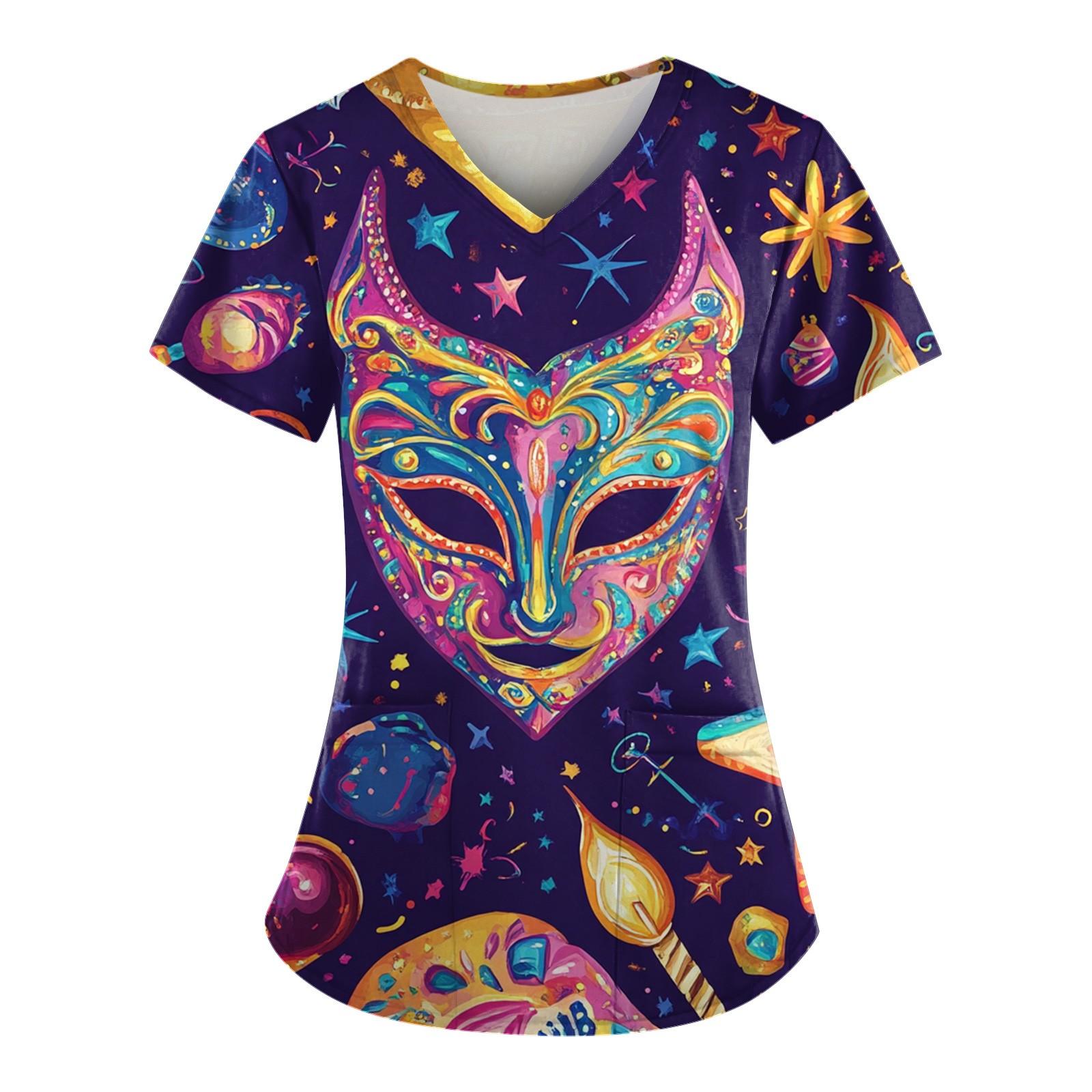 

Женский топ с карманом и коротким рукавом с крестом и V-образным вырезом L фиолетовый