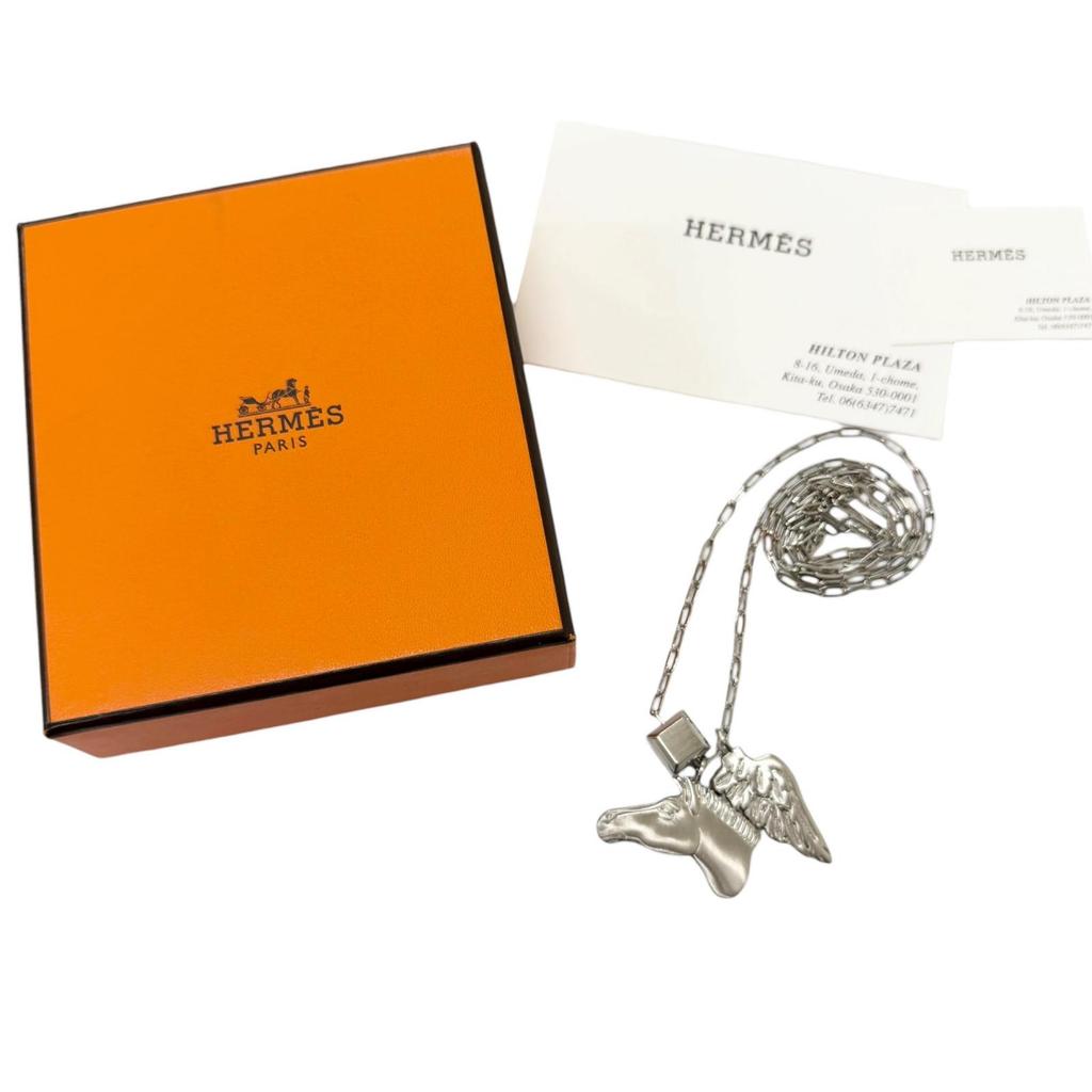 Great HERMES Necklace Talisman Pegasus Chain Silver Mens Used