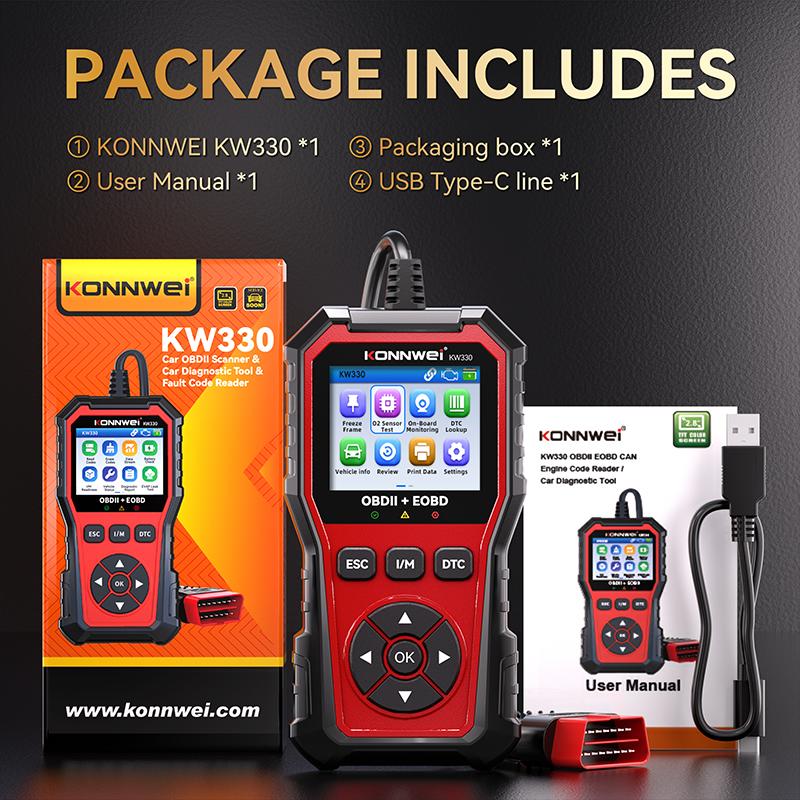 2026 KONNWEI KW330 Car OBD2 Diagnostic Tool Professional Engine Battery Testing Fault Code Erase Real-Time Data Scanner Function KONNWEI KW330