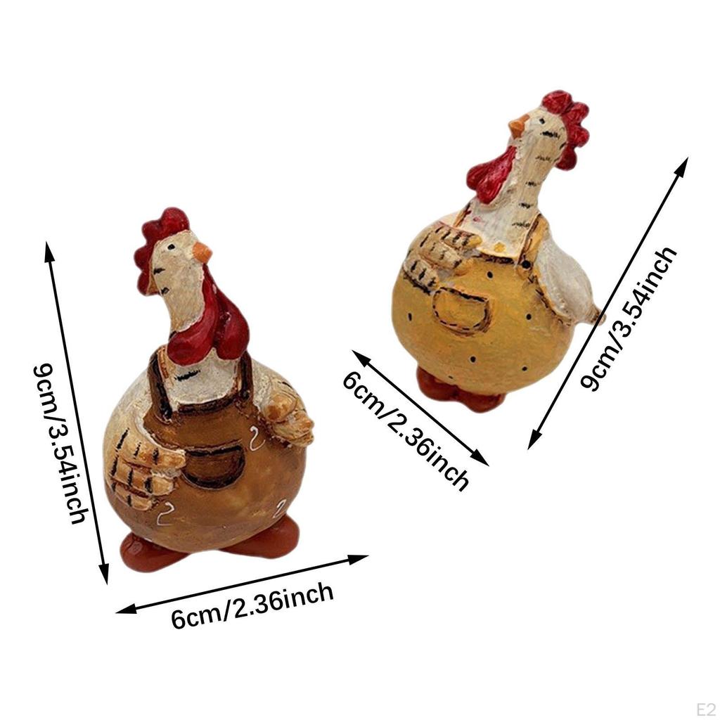 2x Chicken Statue Resin Sculpture Lovely Miniature Gift Art Crafts Ornament Farm Animal for