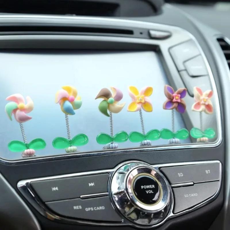Rotatable Windmill Car Ornament Auto Center Console Display Screen Shaking Head Ornament Car Interior Decoration Accessories