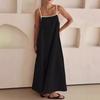 A-shaped pendulum silhouette minimalist holiday skirt, solid color loose suspender cotton and linen long dress