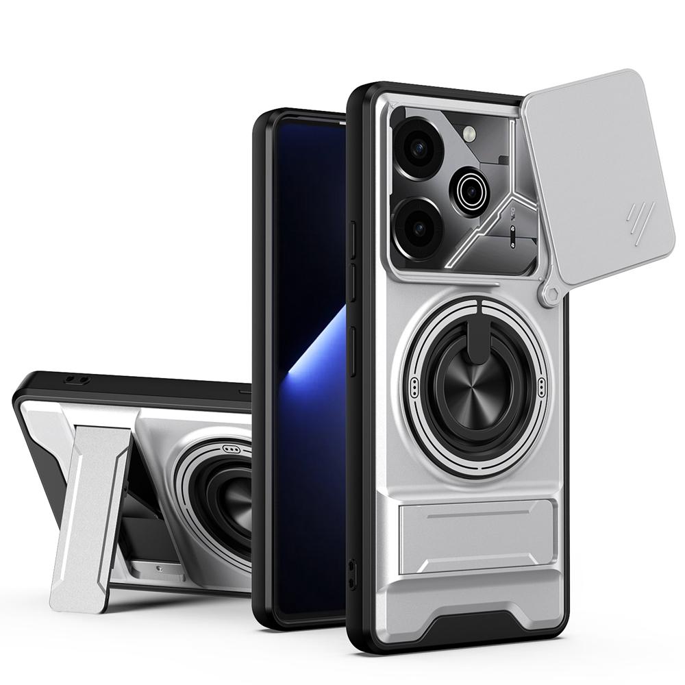 KEYSION Magnetic Phone Case for TECNO Pova 6 6 Pro 5G Slide Camera Lens Protection Upright Kickstand Ring Shockproof Back Cover