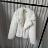 Damen Lapel Kragen Langarm Kunstpelzmantel Lockerer Schnitt Lässige Winter Kurze Jacke