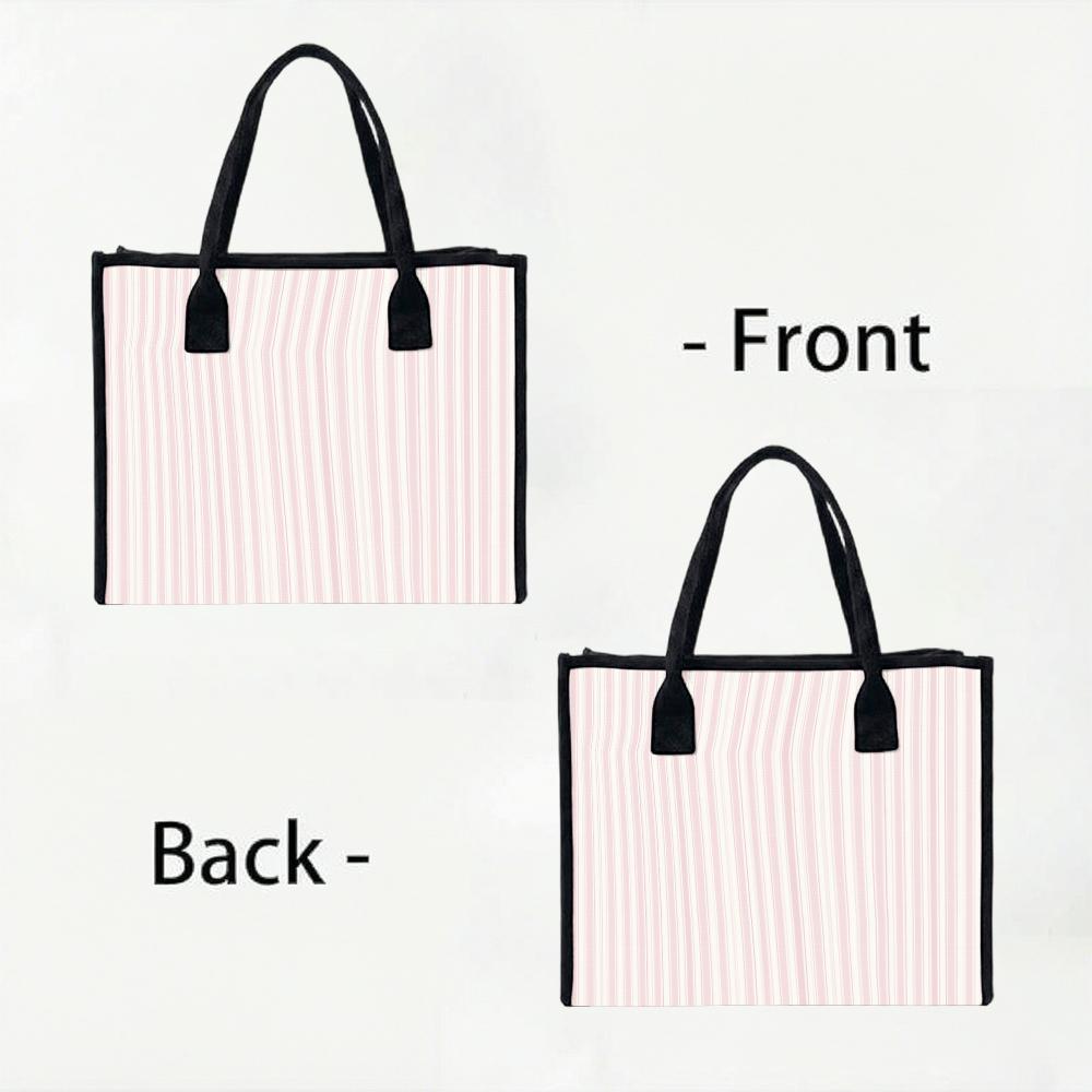 Pink Stripe Tote Bag Large Capacity Casual Handbag for Daily Shopping Travel Use