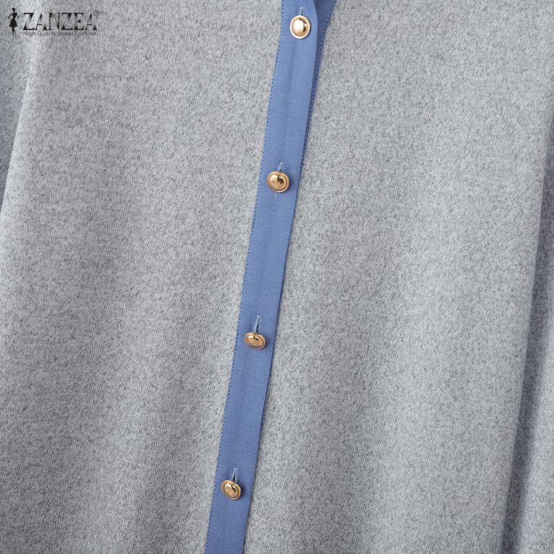 ZANZEA Women Casual Turn Down Collar Loose Long Sleeve Blouse