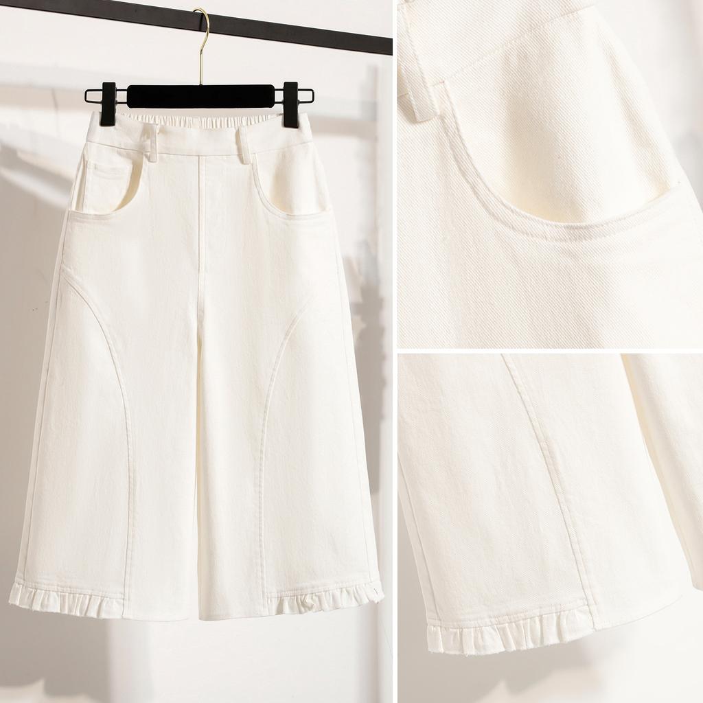 DIMANAF 2026 Summer Plus Size Women Pants Elastic Waist Oversize Loose Casual Lady Shorts Cotton Solid Black White 5XL