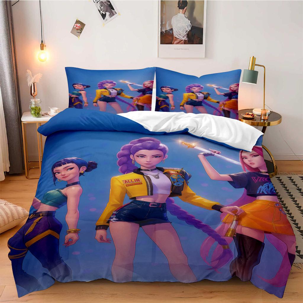 K-Pop Dämonenjäger Bettwäsche-Set für Fan-Kinder Maschinenwaschbar Langlebig King Queen Einzelgröße für K-Pop Mädchen Heim Schlafzimmer Dekor