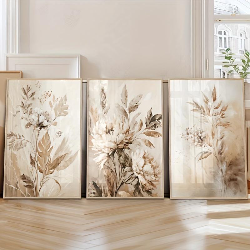 3pcs Beige Floral Wall Art Botanical
