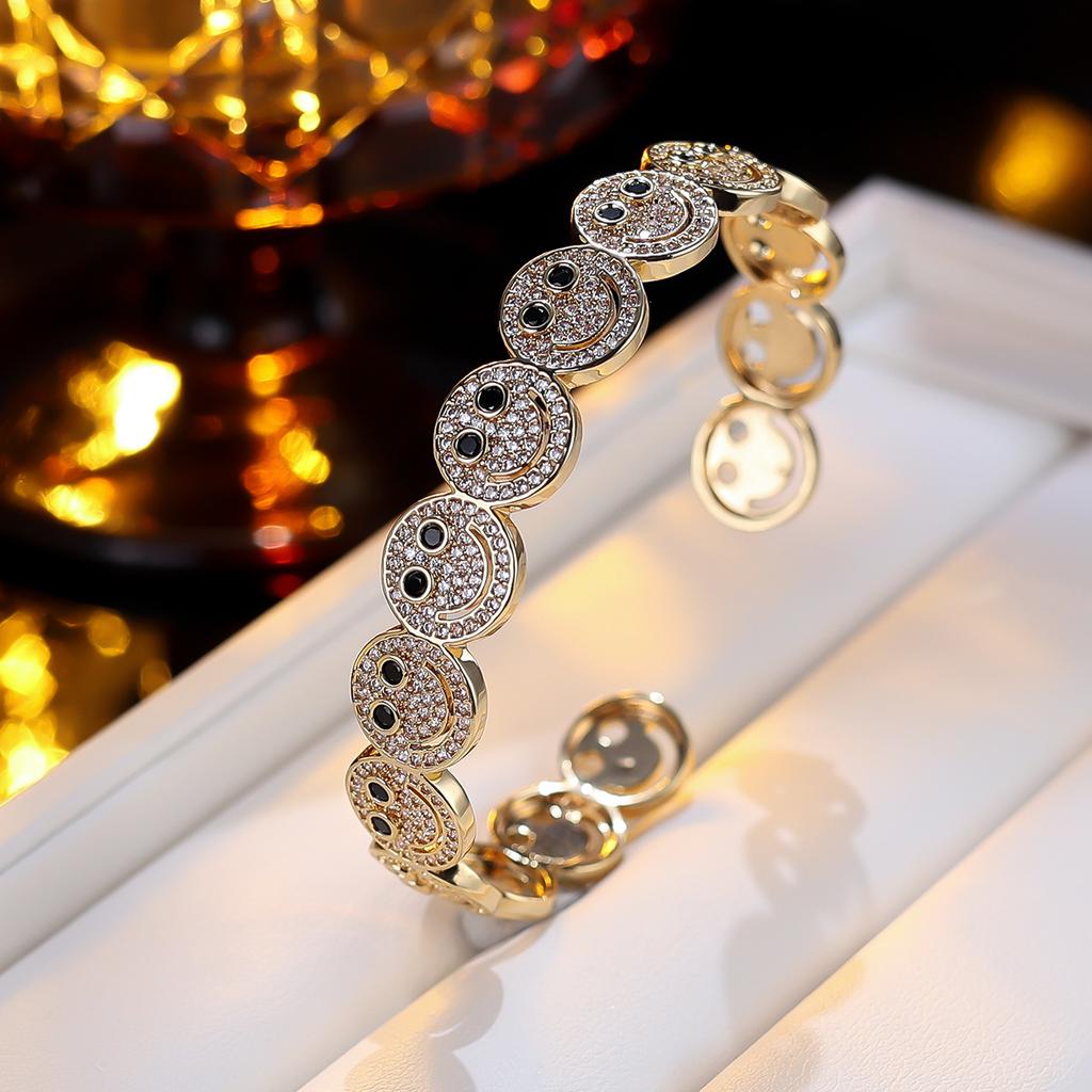 Women Smile Face Bracelet Ring Set Fashion Minimalist Zircon Jewelry Perfect For Party Gathering Wear
