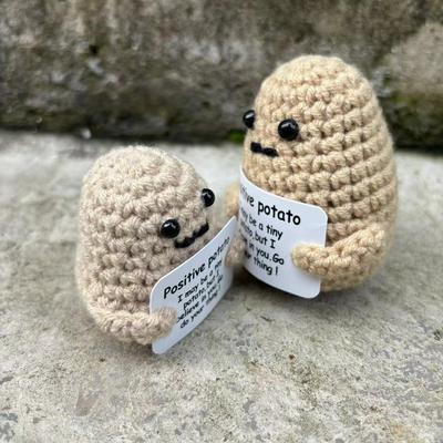 New Positive Energy Potato Hug Pocket Mini Handmade Plush Wool Knitting Doll with Card Funny Christams Gift Home Room Decoration
